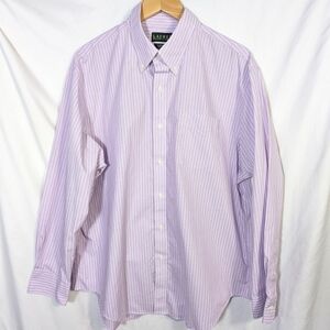 Lauren Ralph Lauren Classic Fit Lite Purple White Striped Preppy Shirt 17 1/2